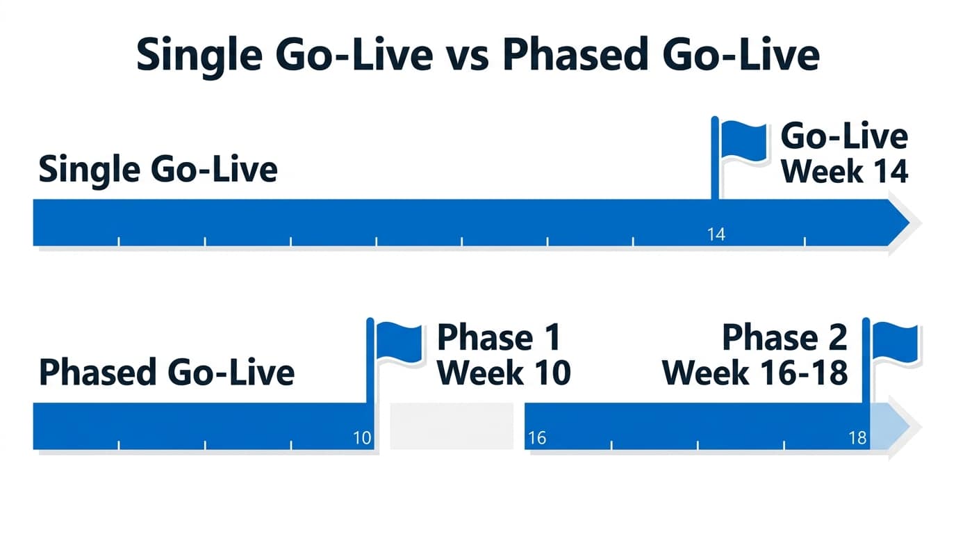Comparison of single go-live versus phased go-live approach for Business Central implementation
