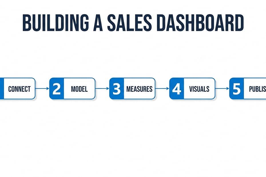 Five steps to build a Power BI sales dashboard: connect, model, measures, visuals, publish